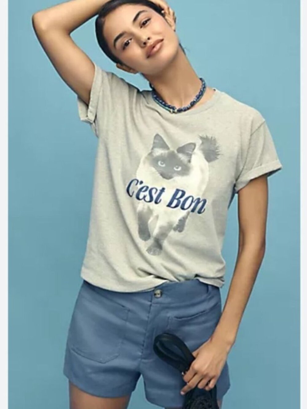 EUC By Anthropologie French Cat Graphic Tee Light Gray Size S